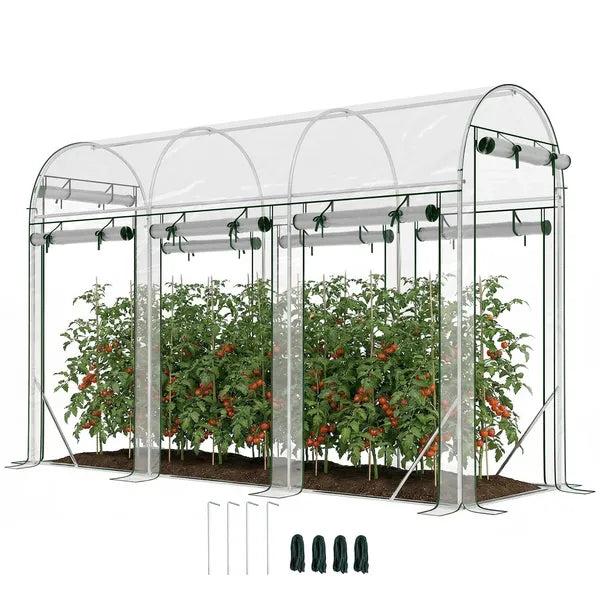 Outsunny Walk-in Tunnel Greenhouse, Hoop House Greenhouse with 8 Roll-Up Doors, 10' x 3' x 6.5', Clear - product image 11