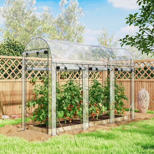 Outsunny Walk-in Tunnel Greenhouse, Hoop House Greenhouse with 8 Roll-Up Doors, 10' x 3' x 6.5', Clear - product image 2
