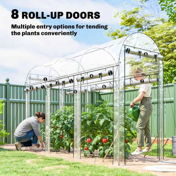 Outsunny Walk-in Tunnel Greenhouse, Hoop House Greenhouse with 8 Roll-Up Doors, 10' x 3' x 6.5', Clear - product image 4
