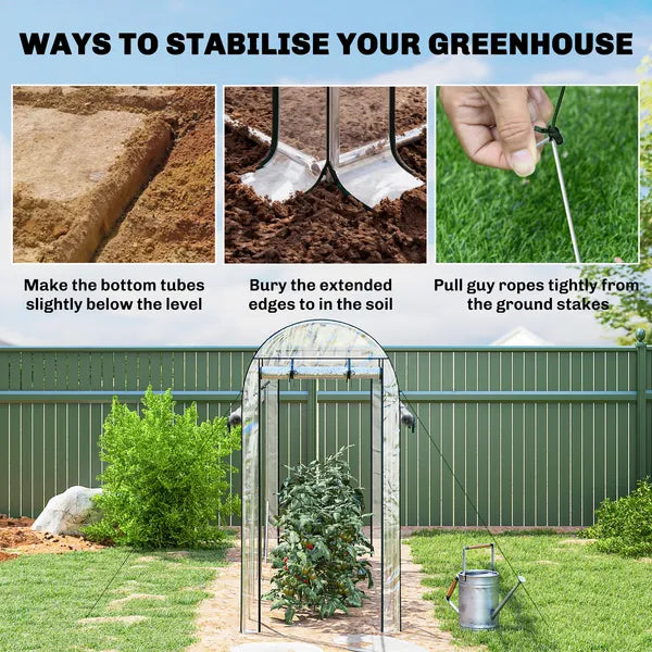 Outsunny Walk-in Tunnel Greenhouse, Hoop House Greenhouse with 8 Roll-Up Doors, 10' x 3' x 6.5', Clear - product image 6