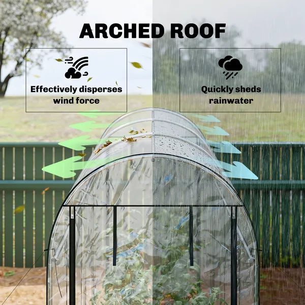 Outsunny Walk-in Tunnel Greenhouse, Hoop House Greenhouse with 8 Roll-Up Doors, 10' x 3' x 6.5', Clear - product image 7