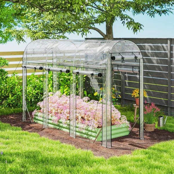 Outsunny Walk-in Tunnel Greenhouse, Hoop House Greenhouse with 8 Roll-Up Doors, 10' x 3' x 6.5', Clear - product image 8