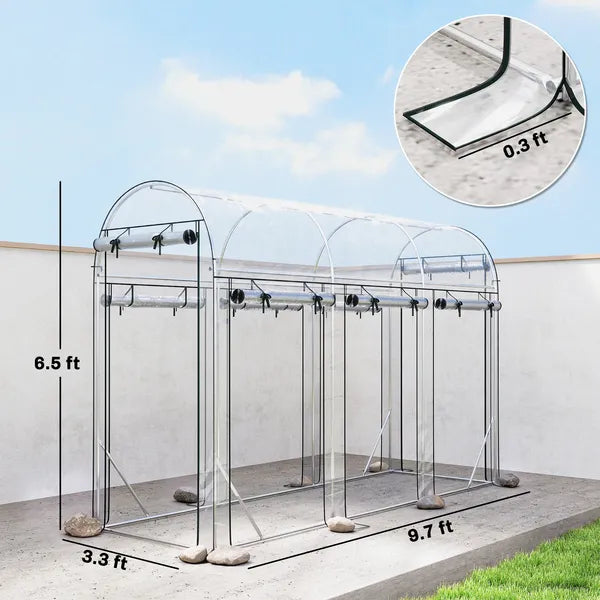 Outsunny Walk-in Tunnel Greenhouse, Hoop House Greenhouse with 8 Roll-Up Doors, 10' x 3' x 6.5', Clear - product image 3