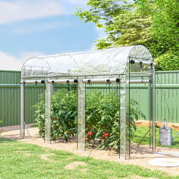 Outsunny Walk-in Tunnel Greenhouse, Hoop House Greenhouse with 8 Roll-Up Doors, 10' x 3' x 6.5', Clear - product image 10