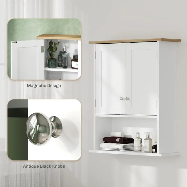 HOMCOM Wall Mounted Bathroom Cabinet, Modern Bathroom Wall Cabinet with 2 Doors and Adjustable Shelf, White - product image 7