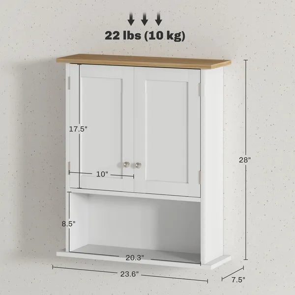 HOMCOM Wall Mounted Bathroom Cabinet, Modern Bathroom Wall Cabinet with 2 Doors and Adjustable Shelf, White - product image 3