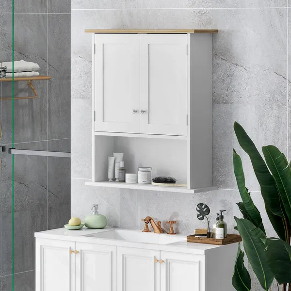 HOMCOM Wall Mounted Bathroom Cabinet, Modern Bathroom Wall Cabinet with 2 Doors and Adjustable Shelf, White - product image 10