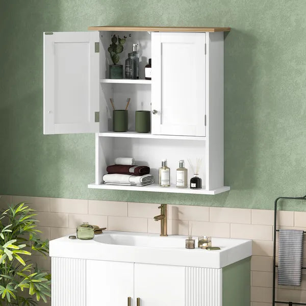 HOMCOM Wall Mounted Bathroom Cabinet, Modern Bathroom Wall Cabinet with 2 Doors and Adjustable Shelf, White - product image 2