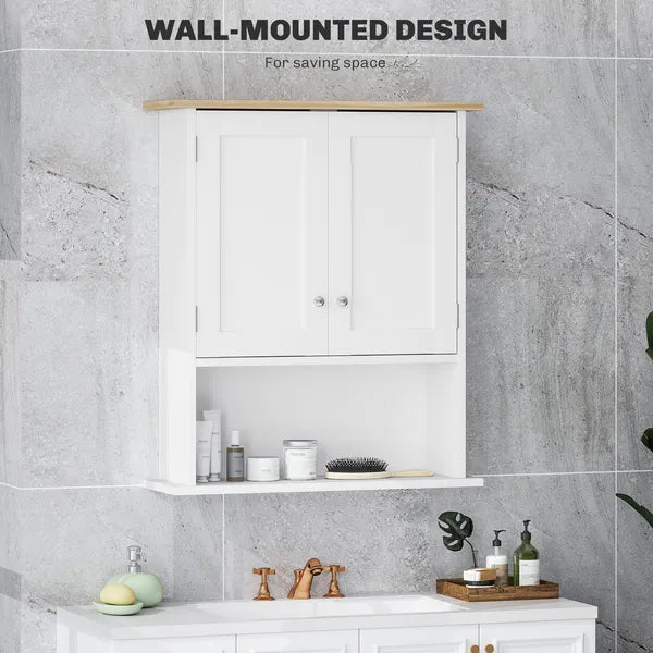 HOMCOM Wall Mounted Bathroom Cabinet, Modern Bathroom Wall Cabinet with 2 Doors and Adjustable Shelf, White - product image 4
