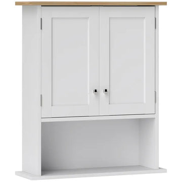 HOMCOM Wall Mounted Bathroom Cabinet, Modern Bathroom Wall Cabinet with 2 Doors and Adjustable Shelf, White - product image 1