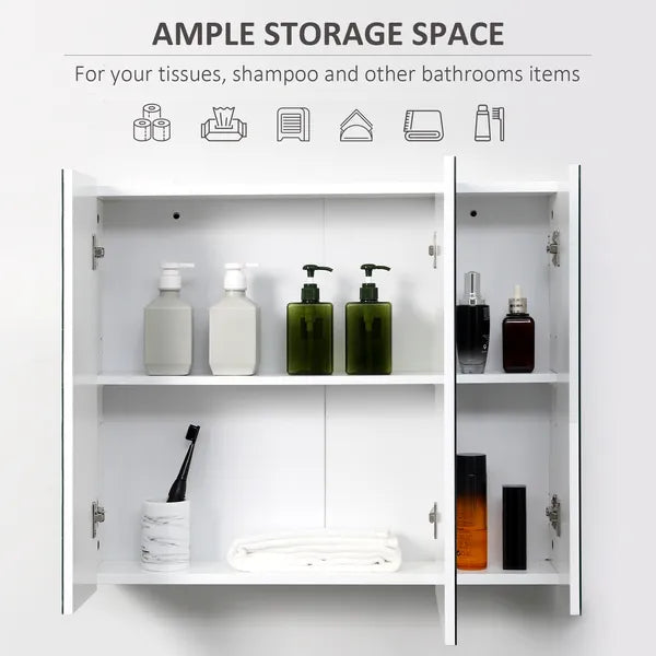 Kleankin Wall Mounted Mirror Cabinet, Bathroom Medicine Cabinet with Mirror, 3 Doors and Adjustable Shelves, White - product image 5