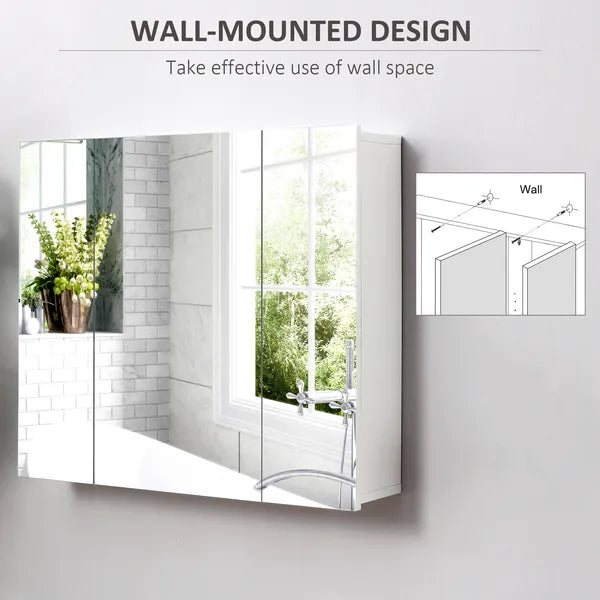 Kleankin Wall Mounted Mirror Cabinet, Bathroom Medicine Cabinet with Mirror, 3 Doors and Adjustable Shelves, White - product image 4