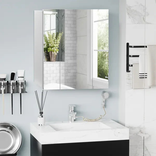 Kleankin Wall Mounted Mirror Cabinet, Bathroom Medicine Cabinet with Mirror, 3 Doors and Adjustable Shelves, White - product image 2
