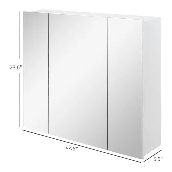 Kleankin Wall Mounted Mirror Cabinet, Bathroom Medicine Cabinet with Mirror, 3 Doors and Adjustable Shelves, White - product image 3