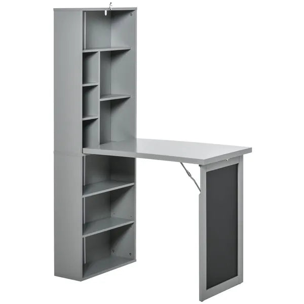 HOMCOM Wall Mounted Table Foldable Desk With Blackboard And Side Shelf, Multi-Function Computer Office Workstation, Gray - product image 1