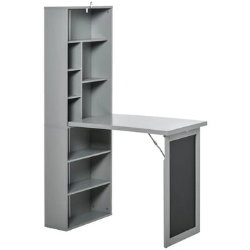 HOMCOM Wall Mounted Table Foldable Desk With Blackboard And Side Shelf, Multi-Function Computer Office Workstation, Gray - product image 1