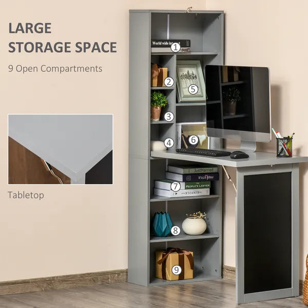 HOMCOM Wall Mounted Table Foldable Desk With Blackboard And Side Shelf, Multi-Function Computer Office Workstation, Gray - product image 5