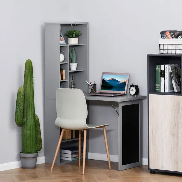 HOMCOM Wall Mounted Table Foldable Desk With Blackboard And Side Shelf, Multi-Function Computer Office Workstation, Gray - product image 2
