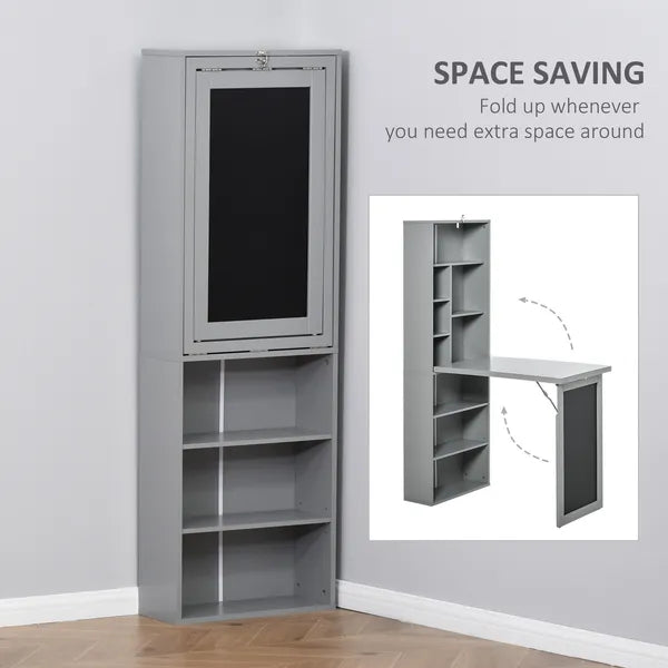 HOMCOM Wall Mounted Table Foldable Desk With Blackboard And Side Shelf, Multi-Function Computer Office Workstation, Gray - product image 4