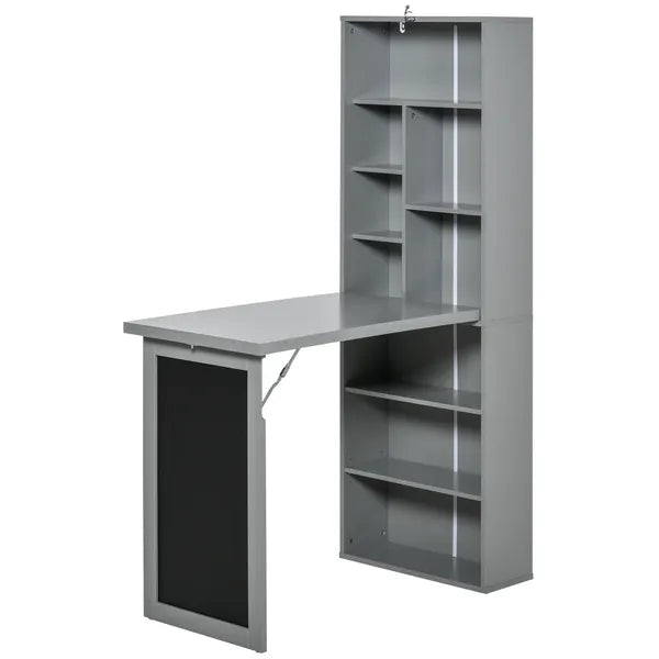 HOMCOM Wall Mounted Table Foldable Desk With Blackboard And Side Shelf, Multi-Function Computer Office Workstation, Gray - product image 11