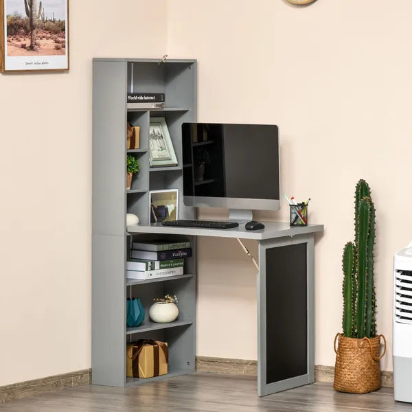 HOMCOM Wall Mounted Table Foldable Desk With Blackboard And Side Shelf, Multi-Function Computer Office Workstation, Gray - product image 10