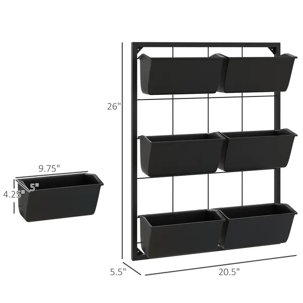 Outsunny Wall Planter with 6 Pots, 3-Tier Design, Black, for Flowers and Vegetables, Enhances Garden Space - product image 3