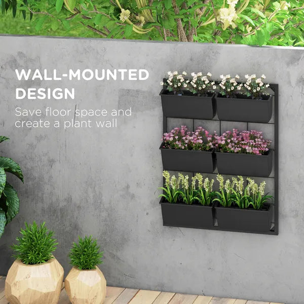 Outsunny Wall Planter with 6 Pots, 3-Tier Design, Black, for Flowers and Vegetables, Enhances Garden Space - product image 4