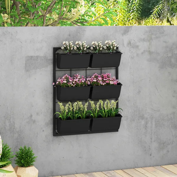 Outsunny Wall Planter with 6 Pots, 3-Tier Design, Black, for Flowers and Vegetables, Enhances Garden Space - product image 10