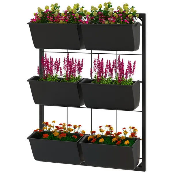Outsunny Wall Planter with 6 Pots, 3-Tier Design, Black, for Flowers and Vegetables, Enhances Garden Space - product image 1