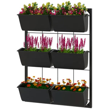 Outsunny Wall Planter with 6 Pots, 3-Tier Design, Black, for Flowers and Vegetables, Enhances Garden Space - product image 1