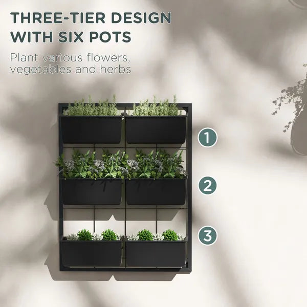 Outsunny Wall Planter with 6 Pots, 3-Tier Design, Black, for Flowers and Vegetables, Enhances Garden Space - product image 5