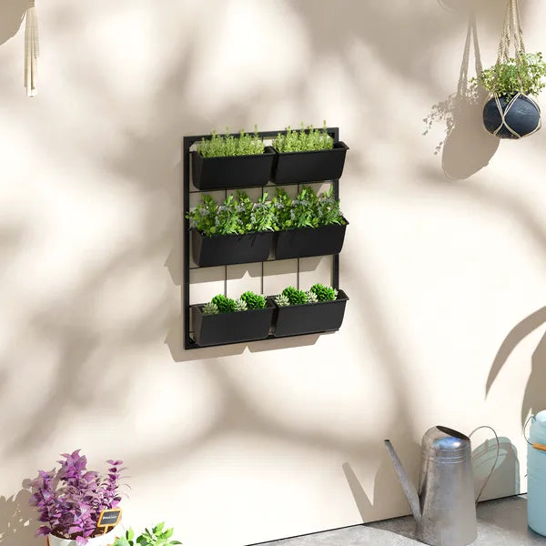 Outsunny Wall Planter with 6 Pots, 3-Tier Design, Black, for Flowers and Vegetables, Enhances Garden Space - product image 2