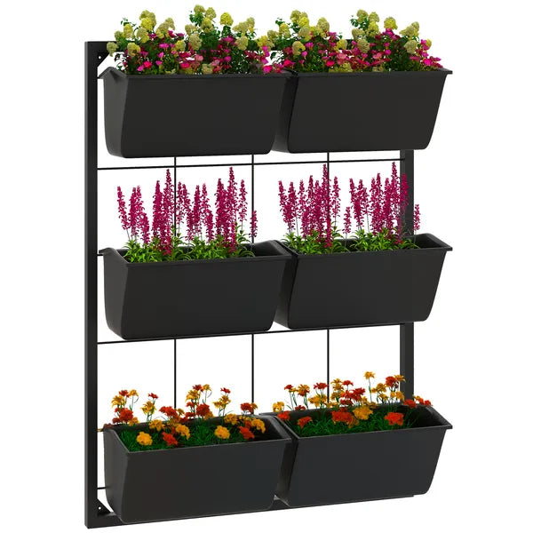 Outsunny Wall Planter with 6 Pots, 3-Tier Design, Black, for Flowers and Vegetables, Enhances Garden Space - product image 11