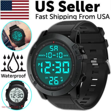 Waterproof Digital Sports Watch with LED Backlight for Men