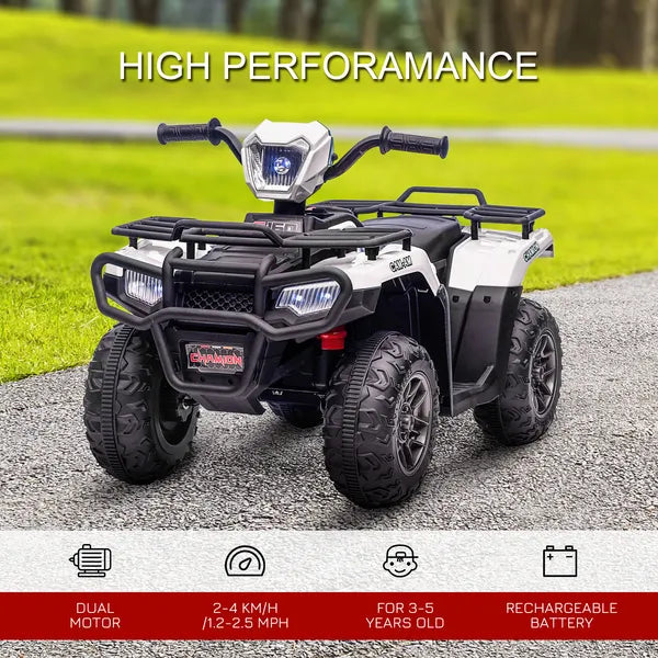 White 12V Kids ATV Electric Ride-On Car 4 Wheeler with Music LED Headlights for Children 3-5 Years - product image 4
