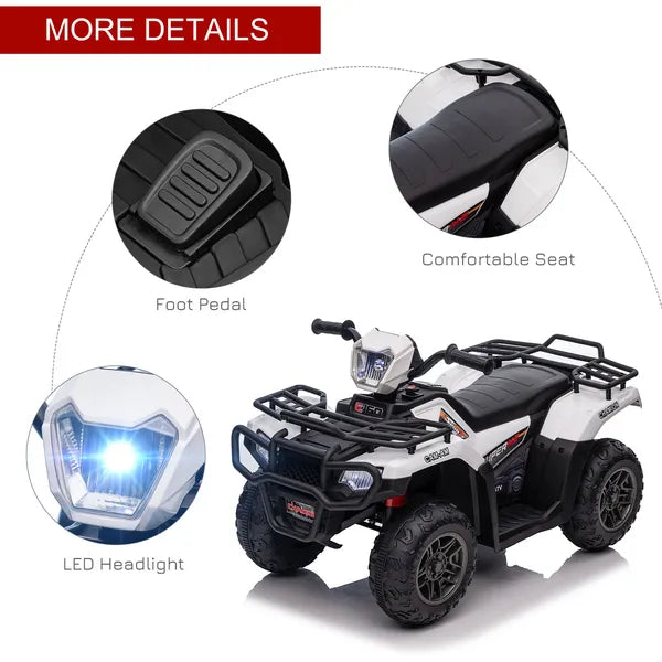 White 12V Kids ATV Electric Ride-On Car 4 Wheeler with Music LED Headlights for Children 3-5 Years - product image 7