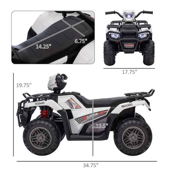 White 12V Kids ATV Electric Ride-On Car 4 Wheeler with Music LED Headlights for Children 3-5 Years - product image 3