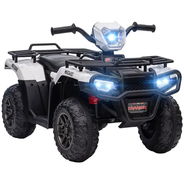 White 12V Kids ATV Electric Ride-On Car 4 Wheeler with Music LED Headlights for Children 3-5 Years - product image 1
