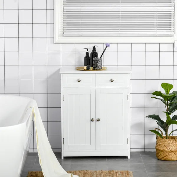 White Freestanding Bathroom Floor Cabinet with 2 Doors 2 Drawers Adjustable Shelf Storage Organizer Tower - product image 2