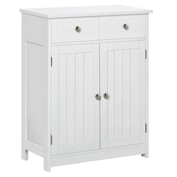 White Freestanding Bathroom Floor Cabinet with 2 Doors 2 Drawers Adjustable Shelf Storage Organizer Tower - product image 1