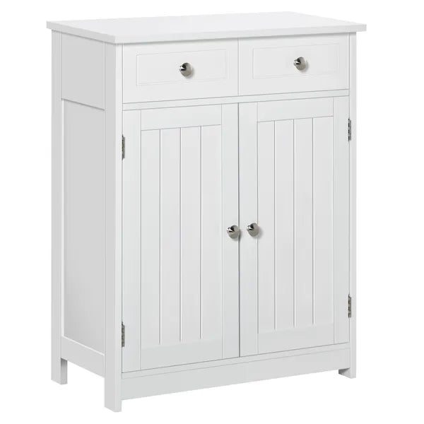White Freestanding Bathroom Floor Cabinet with 2 Doors 2 Drawers Adjustable Shelf Storage Organizer Tower - product image 1