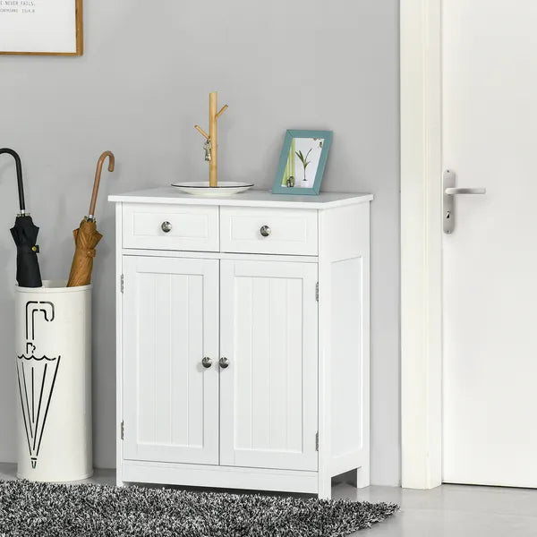 White Freestanding Bathroom Floor Cabinet with 2 Doors 2 Drawers Adjustable Shelf Storage Organizer Tower - product image 12