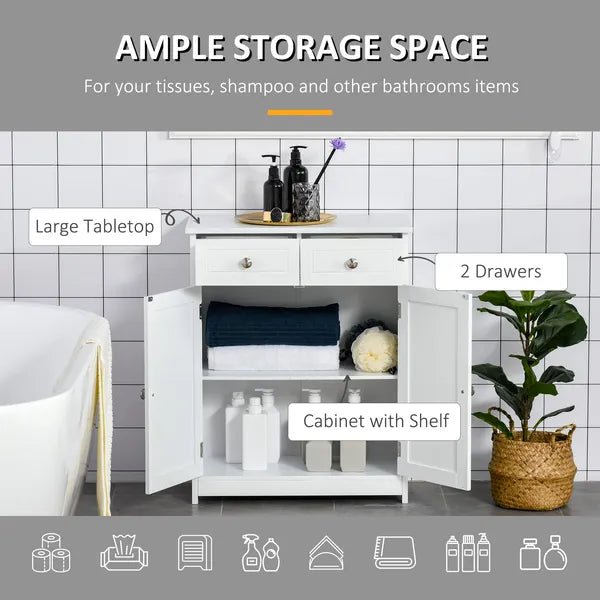 White Freestanding Bathroom Floor Cabinet with 2 Doors 2 Drawers Adjustable Shelf Storage Organizer Tower - product image 4