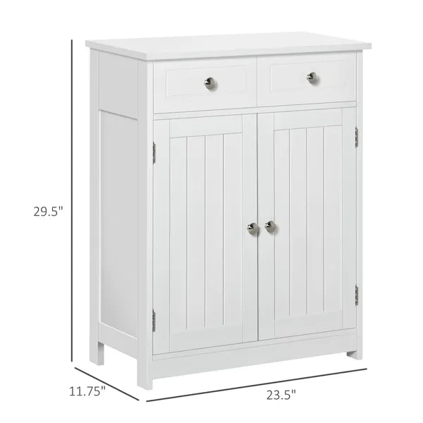 White Freestanding Bathroom Floor Cabinet with 2 Doors 2 Drawers Adjustable Shelf Storage Organizer Tower - product image 3