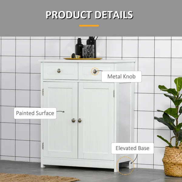 White Freestanding Bathroom Floor Cabinet with 2 Doors 2 Drawers Adjustable Shelf Storage Organizer Tower - product image 6