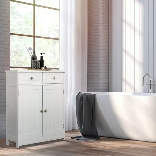 White Freestanding Bathroom Floor Cabinet with 2 Doors 2 Drawers Adjustable Shelf Storage Organizer Tower - product image 11
