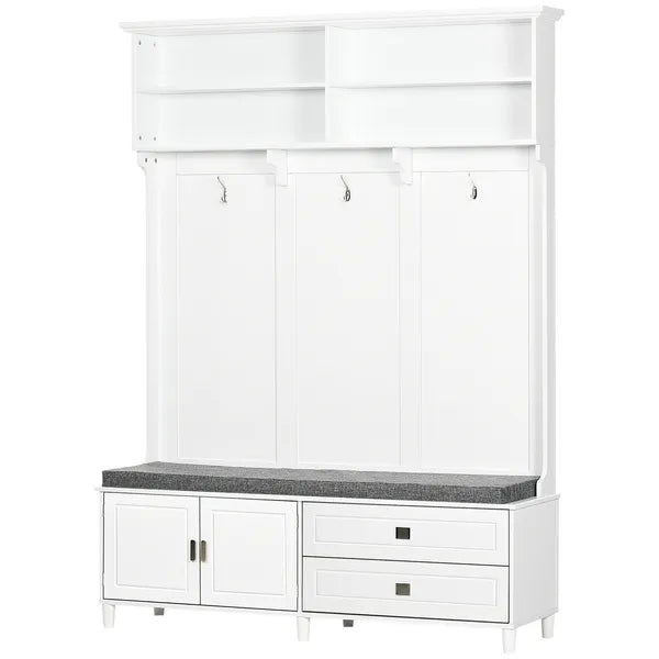 HOMCOM White Hall Tree with Storage Bench Entryway Coat Rack Accent Furniture with Shelves Cabinet Drawers for Hallway - product image 11