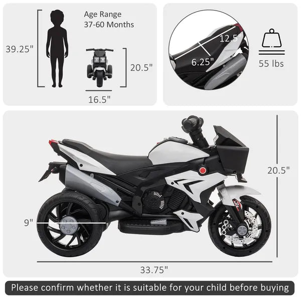 White Kids Electric Motorbike 6V Ride-On Motorcycle with Music Horn Headlights - product image 3