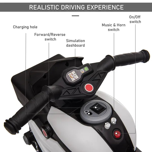 White Kids Electric Motorbike 6V Ride-On Motorcycle with Music Horn Headlights - product image 6