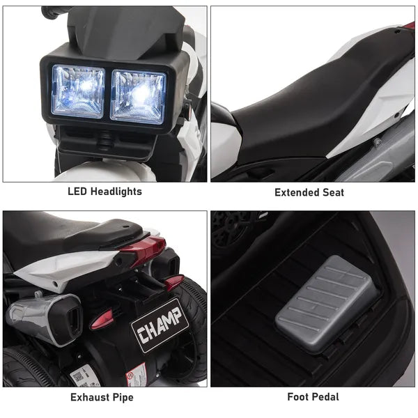 White Kids Electric Motorbike 6V Ride-On Motorcycle with Music Horn Headlights - product image 7